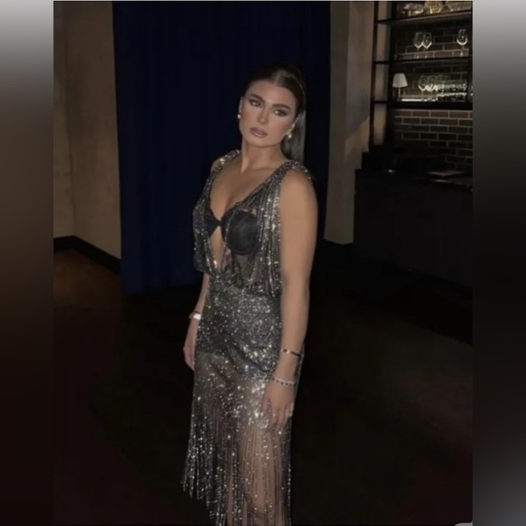 ZARA NEW WOMAN JEWEL WATERFALL DRESS WITH RHINESTONES SILVER - Picture 3 of 14